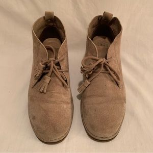 Hush Puppies Tan Suede Ankle Boots with Front Lace Up